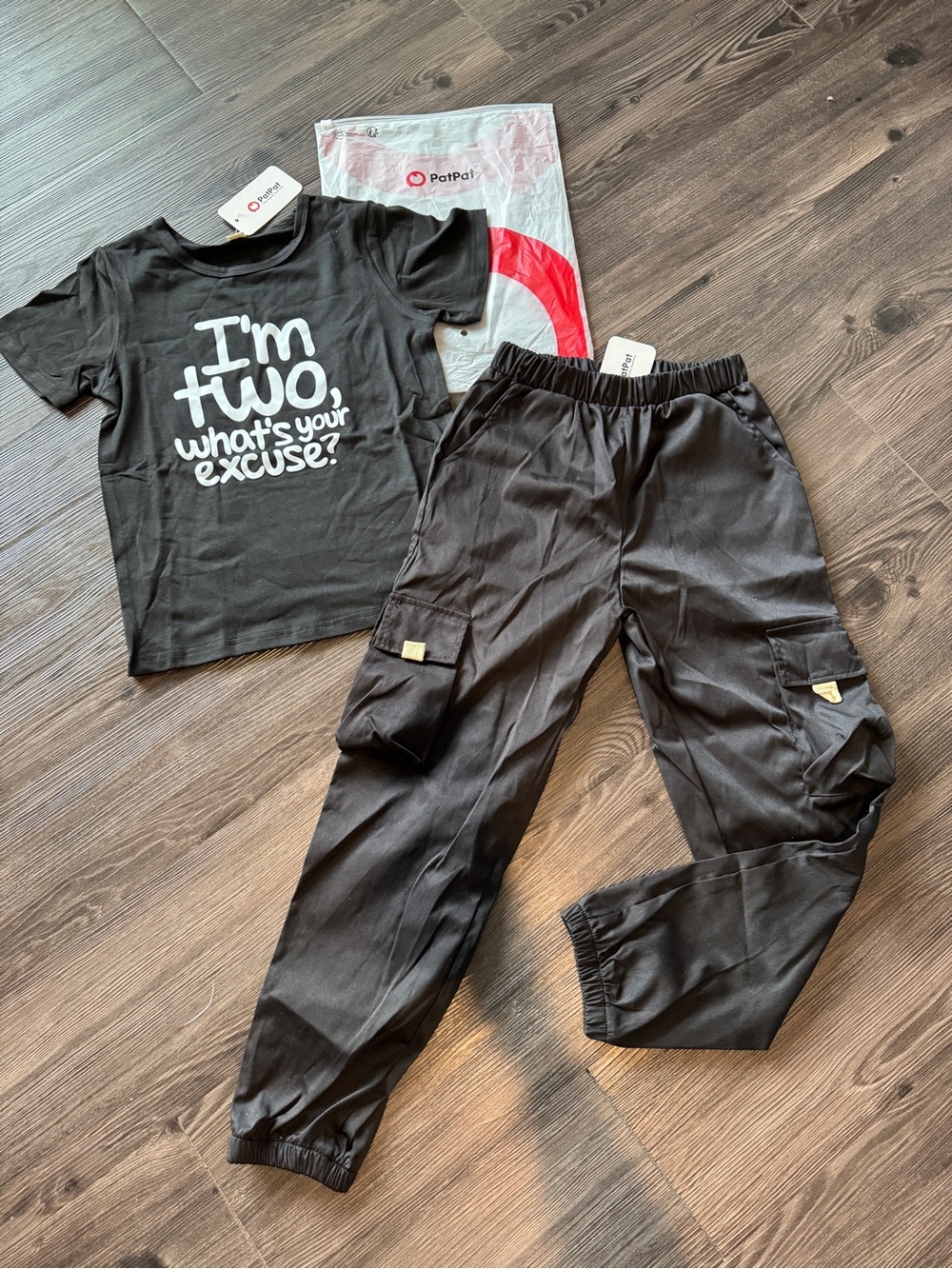 PatPat Black Cargo Jogger Pants for Kids with Elastic Waist